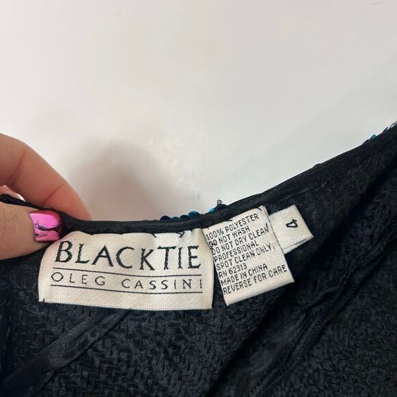 Black Tie By Oleg Cassini Mini Dress Womens Size 4 Blue Purple Sequined Beaded - Picture 4 of 16